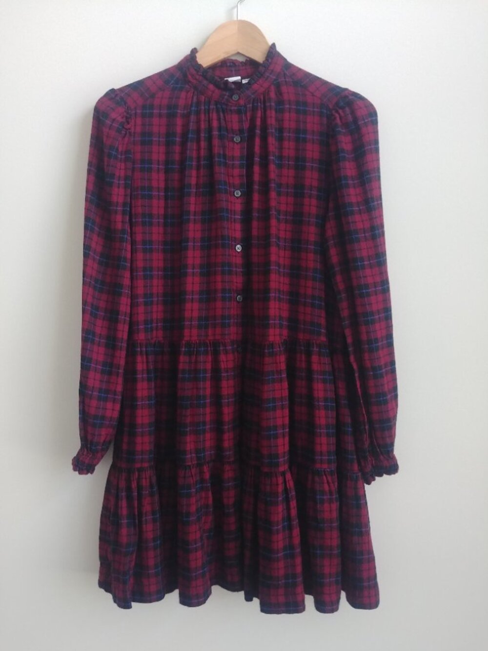 New with Tags Gap soft flannel tiered short mini dress relaxed fit XS red blue